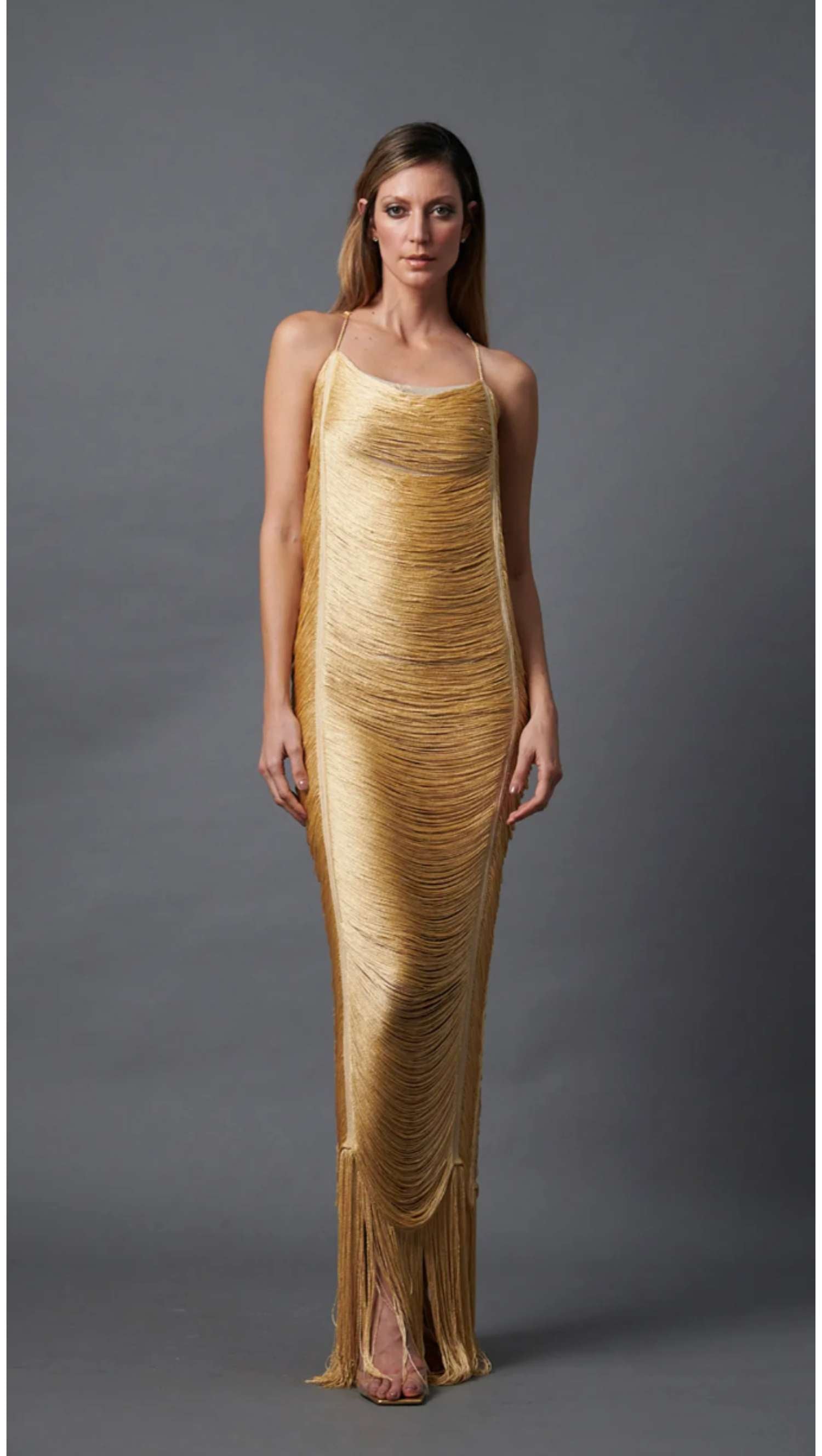 golden fringe dress hand crafted short sleeves