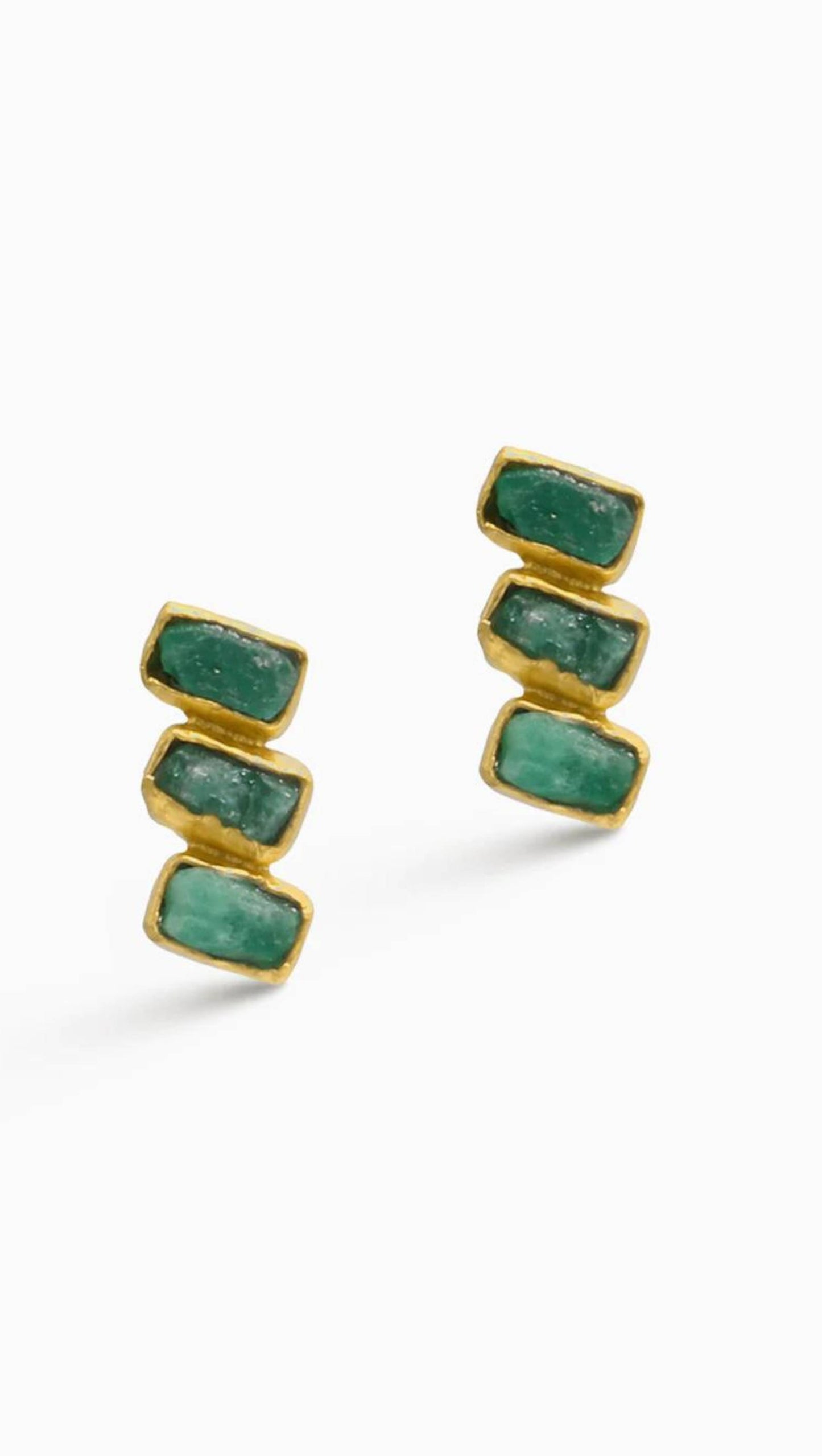 Maya 3 Emerald Stones Stud