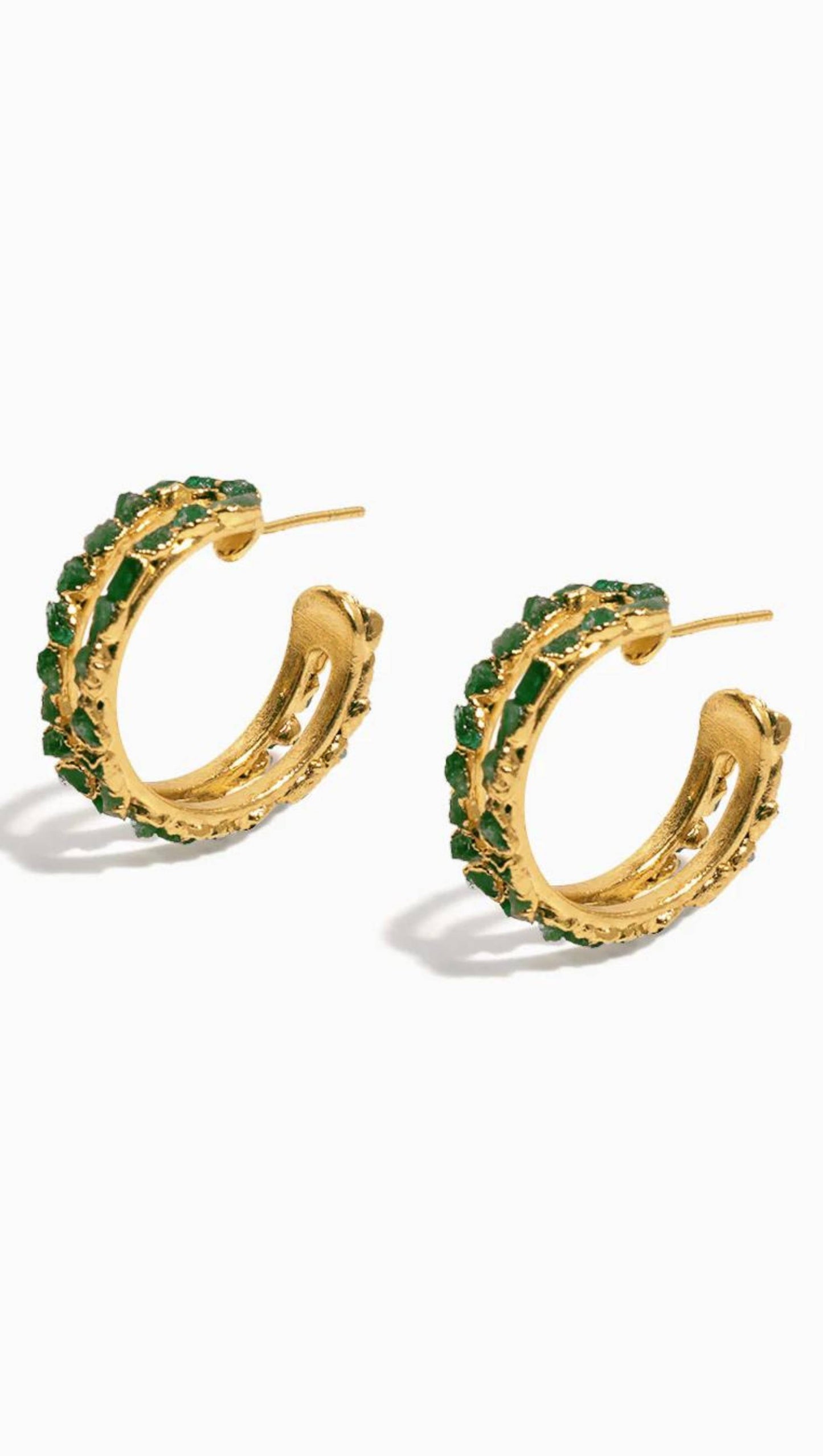 Mid Square Emerald Hoops